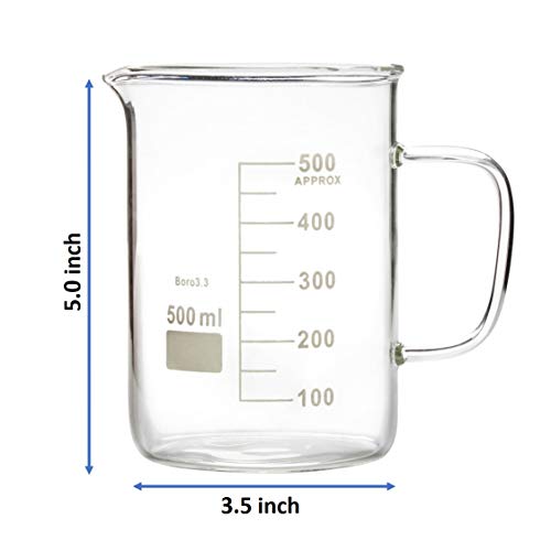 Glass Beaker with Handle, Beaker Mug with Pouring Spout, Double Graduated, 500ml (16.9oz/2.1cup)