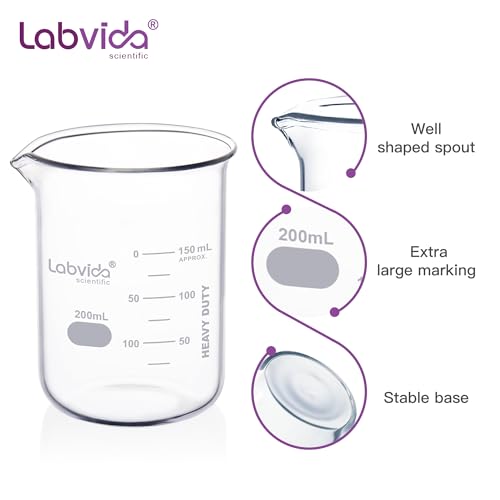 6pcs 200ml 3.3 Borosilicate Glass Thick Beakers, LVA020 - style: 6pcs of Vol.200ml
