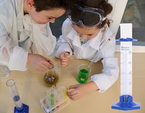 2Pcs 25ml Graduated Cylinder, Thick Glass Measuring Cylinder, with Anti-Falling Plastic Base and Bumper Guards, for Science Laboratory Measuring Liquid, Bring 2 Brushes and droppers - size: 25ml