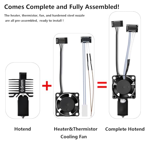0.6mm P1S P1P Hotend Complete Kit, Full Assembly Hot End Print Head with Ceramic Heater, Thermistor, Cooling Fan, 0.6mm Hardened Steel Nozzle Hotend Replacement for Bambu Lab P1 Series 3D Printer - color: P1 Series, size: 0.6mm