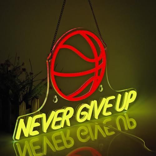 Never Give Up Basketball Neon Sign, Dimmable LED Wall Decor, 17"x10" - color: basketball