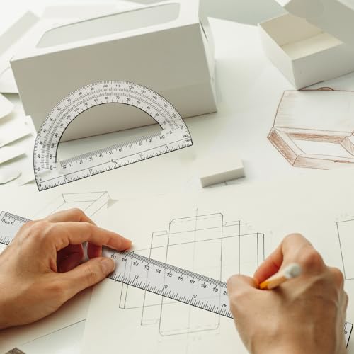 2 Packs 12 Inch Plastic Ruler and 6 Inch Plastic Protractor Set Clear Math Geometry Set Classroom Set Angle Detector School Supplies Classroom Ruler Home Office Drawings (Transparent) - color: Transparent