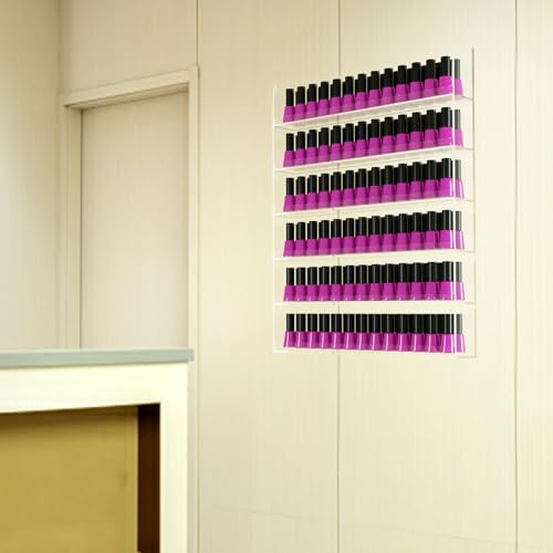 Nalwort Acrylic Nail Polish Rack 6 Tier, Clear Nail Polish Display Racks Wall Mount, Hold Up to 180 Bottles, Nail Polish Storage Organizer with 50PCS Nail Swatch Sticks
