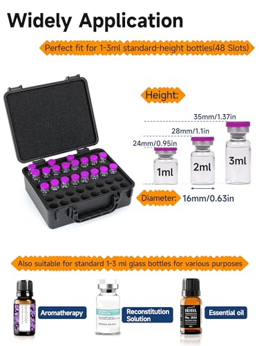 3ML Peptide Case for Fridge – 48 Slot Peptide Travel Case, Fits 1ml 2ml 3ml Vials Storage Case for Peptide, Insulin, GLP-1 Etc – Travel & Fridge Safe Organizer (Case Only) - color: 48 Slots 1-3ml