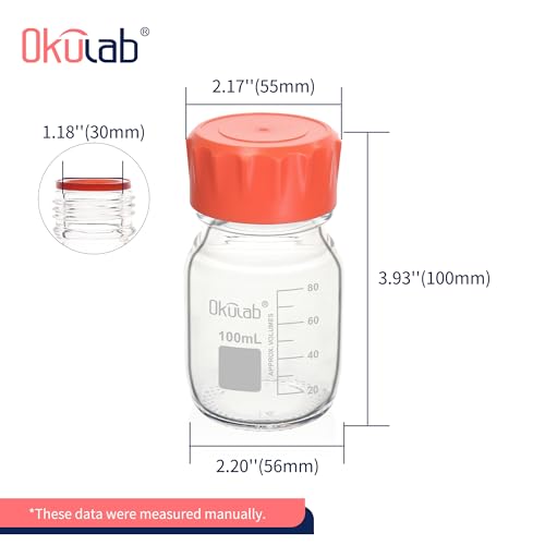 12pcs of 100ml(3.4oz) Round Media Storage Bottles, 3.3 Borosilicate Glass, with GL45 Screw Caps in PP Materia, GL45RB100B12 - style: 12pcs of 100ml