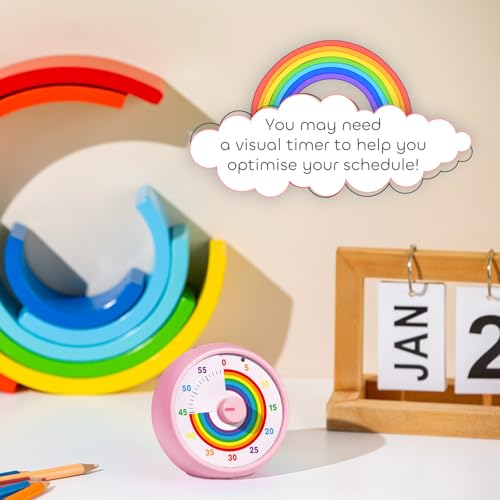 Visual Timer for Kids, 60-Minute Countdown Timer for Classroom Office Kitchen, Desk Timer Kids Time Management Tools with Silent Operation, Pomodoro Time Rainbow Pattern (Pink) - color: Pink