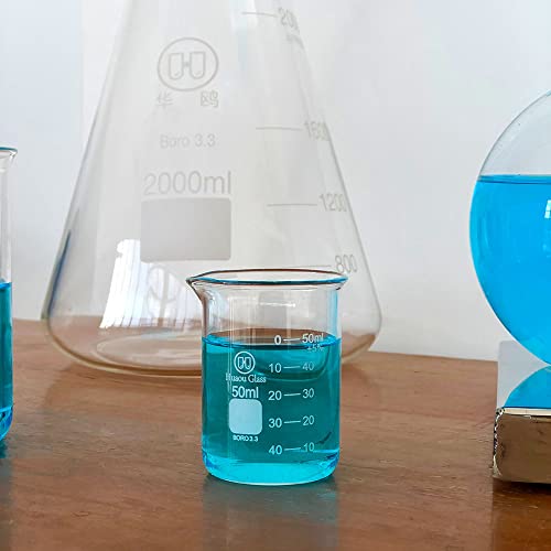 4pcs 50ml Glass Beakers Set, 1.7oz Lab Glassware Beaker Measuring Cups, Low Form 3.3 Borosilicate Glass Graduated Small Beaker for Science Chemistry Party Classroom Kitchen - style: 4pcs