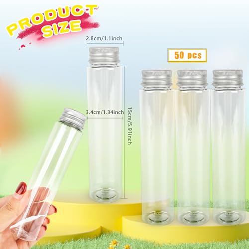 50 Pcs Plastic Test Tube with Screw Cap 110 ml Clear Test Tubes with Lid Transparent Candy Tube Flat-Bottomed Test Tube for Bath Salt Wedding Party Gumball Candy Storage - color: Transparent