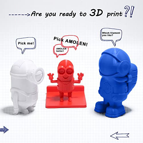 AMOLEN PLA 3D Printing Filament Bundle 1.75mm, Black White Red Blue 250g X 4 Spools Pack 3D Printier Filament, 1KG/2.2 lb in Total, Compatible with Most FDM Printer and 3D Pen - color: Pla Basic Black/White/Red/Blue