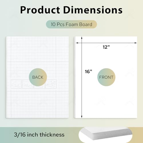 Golden State Art 12x16 Self Adhesive White Foam Boards 3/16" Thick 10 Pack - size: 12x16