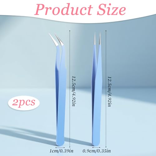2 Pcs Sticker Tweezers, Craft Tweezers Scrapbooking Tools Precision Tweezer Blue Cute Crafting Tweezer for Stickers Lashes Electronics Scrapbooking (Blue) - color: Blue
