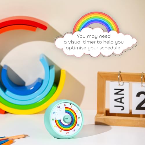 Visual Timer for Kids, 60-Minute Countdown Timer for Classroom Office Kitchen, Desk Timer Kids Time Management Tools with Silent Operation, Pomodoro Time Rainbow Pattern(Tiffany) - color: Tiffany