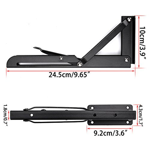 Sumnacon Sturdy Folding Shelf Brackets - Heavy Duty Metal Triangle Table Bench Folding Shelf Bracket 10 Inch, 2 Pcs Folding Shelf Hinge Wall Mounted, Max Load 132lb (Black) - color: Black, size: 10 Inch