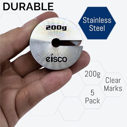Eisco Labs - 200g Stainless Steel Slotted Mass – Durable Precision Weight with 1.5" Outer Diameter, Slotted for Lab, Physics & Educational Use, Pack of 5