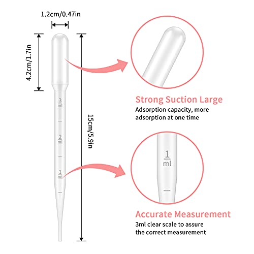 G2PLUS 100PCS 3ml Disposable Plastic Pipettes, Essential Oils Graduated Transfer Pipettes for Science Laboratory, Experiment, Essential Oils, Make up Tool - size: 3ML
