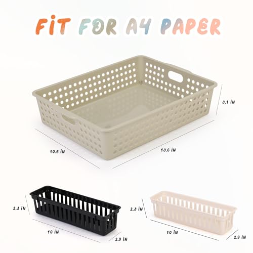 Carperipher 10 Pack Plastic Storage Baskets,Turn-in Paper Trays Classroom with Handle&Pencil Organizer,Stackable Letter Tray for Office A4 Doucuments,Morandi