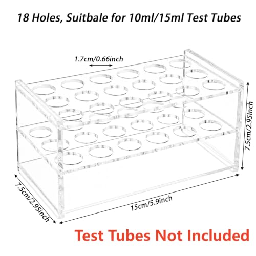 Lawei 4 Pack Clear Acrylic Test Tube Rack, 18 Holes Test Tube Holder for 10ML/15ML Tubes with 17MM Hole Diameter, 3-Layer Stable Plastic Centrifuge Tube Holder for Lab, Home, School, Display