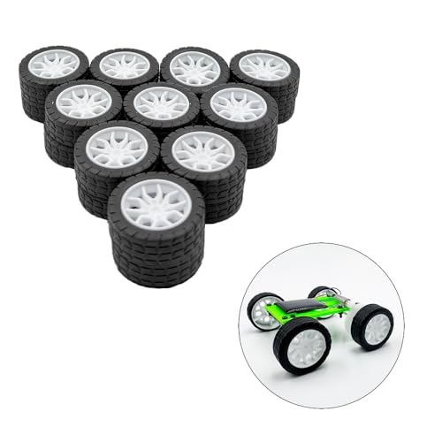 20PCS Toy Car Wheel 30mm Model Car Rubber Tire Wheels with 10PCS Shaft Round Rod Axles for DIY Model Toy RC Car Truck Robot Building Accessories (White 2x30mm) - style: White 2x30mm