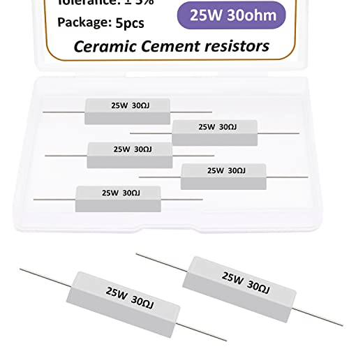 smseace 5pcs 25W 30ohm Ceramic Cement resistors ±5% Tolerance Cement resistors Used in Computer, TV Set, Apparatus - size: 25W-30 ohm