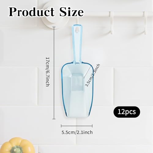 12 Pcs Blue Plastic Ice Scoop, Medium Multi Purpose Plastic Ice Scoop Sets, Ices Cube Scoops for Freezer Ices Machine Dry Goods Canisters Candy Buffet Kitchen Food Coffee Wedding Desserts(6.7 Inch) - color: Blue