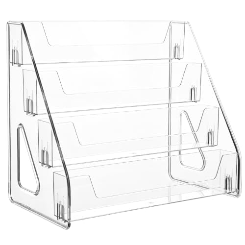 CELSOL Upgraded 4 Tier Acrylic Card Display Stand, Clear Display for Greeting Cards, Sports Cards, Postcards, Stickers & Brochures, Easy Snap-On, Increased Height & Thickness for Better Presentation (4 Tier 1 Pack) - size: 4 Tier 1 Pack