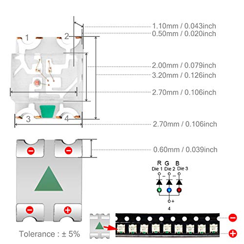 CHANZON 100 pcs SMD 1206 (3.2mm x 2.7mm) RGB Multicolor LED Diode Lights - color: N) Rgb (100pcs)