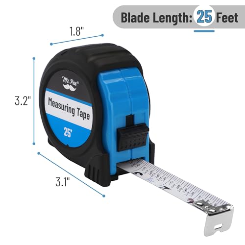 Mr. Pen- Retractable Tape Measure 25 ft, Light Blue, Easy Read - color: Light Blue, size: 1 pcs