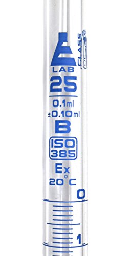 EISCO Burette, 25ml - Class B, DIN ISO 385, Borosilicate Glass with Key Stopcock, 0.10ml Graduations- Eisco Labs
