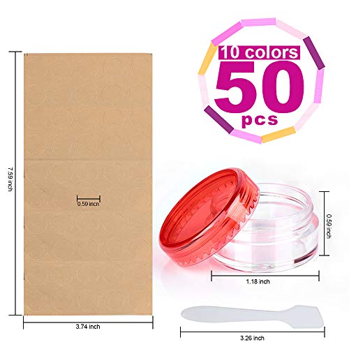 Sample Container,50 Pack Empty Cosmetic Containers Plastic Travel Pot Jar for Liquid Lotion Cream Sample Make-up Storage(10 Colors, 5ML),and 10pcs Mini Spatulas and 50pcs Labels - color: 10Color