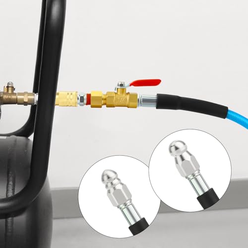 GASHER 23feet Home Dryer Vent Duct Cleaning Kit, 2 Jetter Nozzle, 1/4" NPT Ball Valve, 1/4" NPT Air Plug, 1/4"NPT Reducer Adapter - size: 23feet