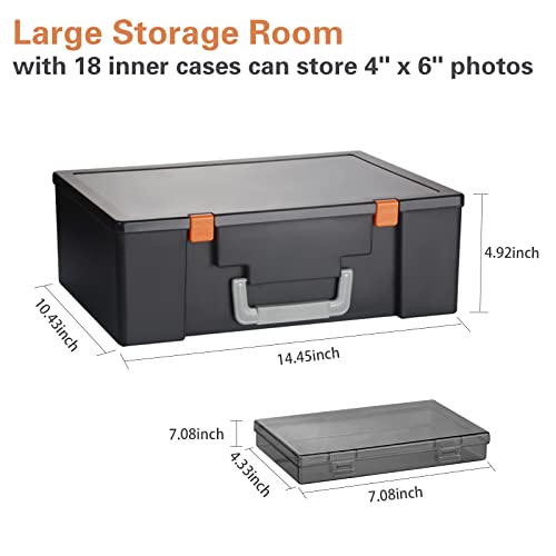 Photo Storage Box 4" x 6", 18 Inner Extra Large Photo Case Large Photo Organizer Acid-Free Photo Box Storage Photo Keeper Photo Storage Case, Plastic Craft Storage Box for Photo Stickers Stamps Seeds (Black, 18 Boxes) - color: Black