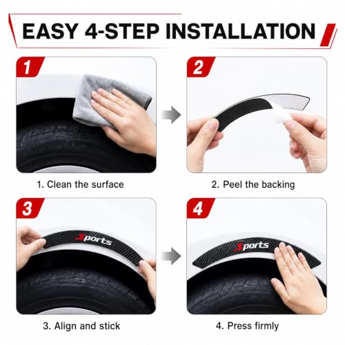 4 PCS Car Wheel Arch Trim, Carbon Fiber Look Self-adhesive Fender Protector Strips, Anti-scratch Paint Protection for Wheel Arches, Universal for Most Cars, Trucks, SUVs (Black #Sport) - color: Black #Sport