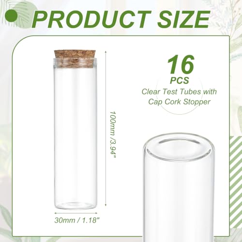 PATIKIL 50ml Glass Test Tubes with Caps Cork Stopper, 16 Pcs, 30x100MM - size: 50ml