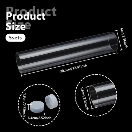 OLYCRAFT 5 Set Transparent Plastic Storage Tubes 2.4x12 Inch Test Bottle Organizers Boxes with Lid Plastic Transparent Hollow Tube Plastics Clear Hollow Tube for Beads Bath Salt Wedding Storage - size: 2.4x12 Inch