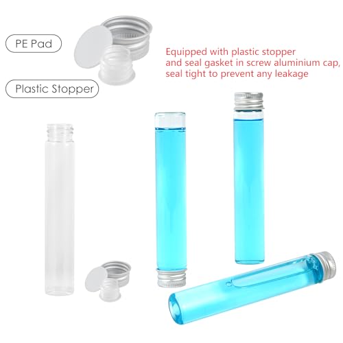 24PCS 30ml Clear Glass Flat Test Tubes with Screw Caps and Plastic Stoppers - color: with Aluminium Caps, size: 30ml