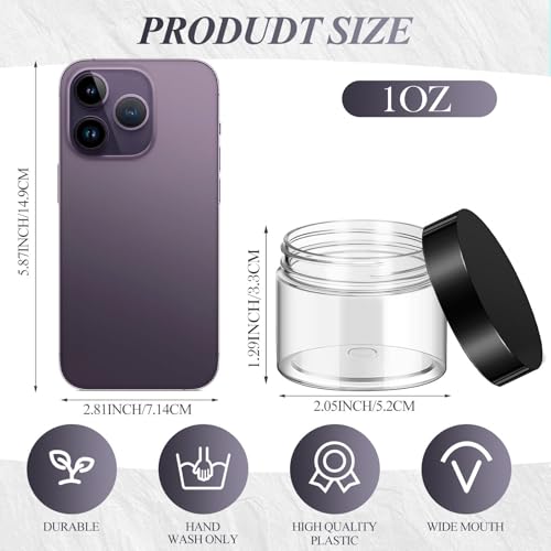 SATINIOR 36 Pieces 1 oz Plastic Jars with Lids Wide Mouth Airtight Reusable Container Acrylic Cosmetic Small Jars for Lotions Ointments Travel Toiletries Creams Make up Storage(Black) - color: Black, size: 1 oz
