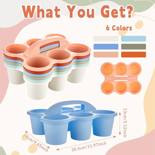 party greeting 6 Pack Classroom Caddy with Handle Plastic Storage Table Caddy Organizer with 6 Compartments Morandi Cup Caddy Organizer for Table Crayon Pencil Office School Supply