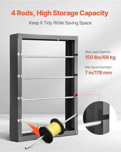 VEVOR Wire Spool Rack, 4 Adjustable Rods, Cold-Rolled Steel Wire Spool Holder Wall Mounted for Multi-Spools, Wiring Storage, 150 lbs Capacity Cable Dispenser, for Electrical Industrial Retail Use - style: Wire Spool Rack