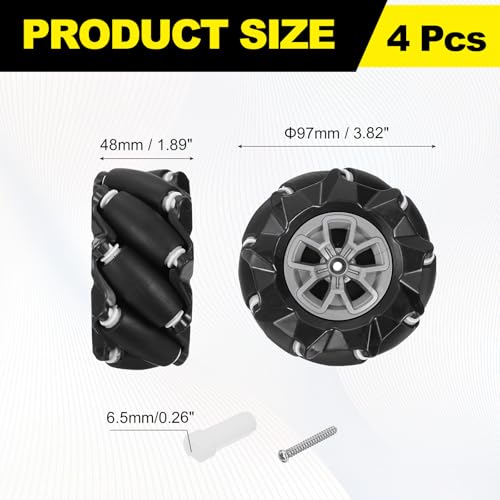 MECCANIXITY 4Pack Mecanum Wheels Set with Couplings, 97mm / 3.82 ABS Rubber left and right Omnidirectional Wheels for Smart Robot Car Parts DIY Models Accessories, Black