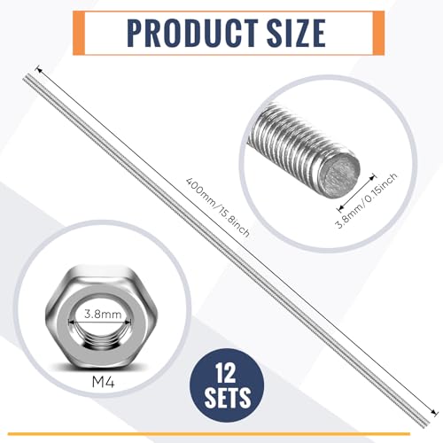 LEIFIDE 24 Pcs 8/32 in 4mm Threaded Rod with Hex Nuts, 16 Inch - size: 16 Inch