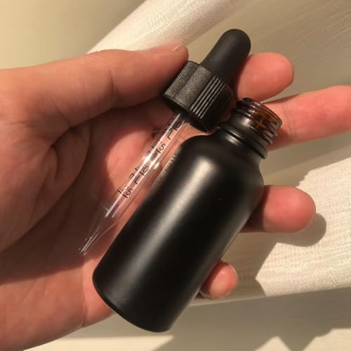 6PK 1oz Black Glass Bottles (30ML), with Black Glass Eye Droppers - color: Coated Matt Black 6pack