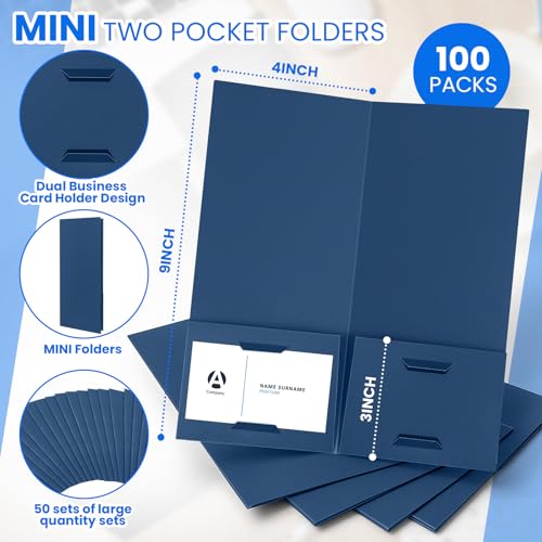 Henoyso 100 Pcs 4 x 9 Inch Mini Presentation Folders 2 Pocket, Navy Blue - color: Navy Blue