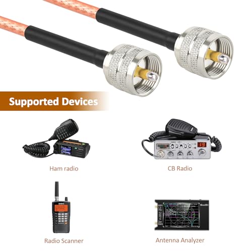 MOOKEERF RG316 CB Coax Cable 5ft,2 Pack UHF PL259 Male to Male CB Antenna Cable 50 Ohm for HAM Radio,Antenna Analyzer,Dummy Load,SWR Meter - size: 5FT