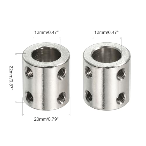 PATIKIL Shaft Coupler Connector L22 x D20 12mm to 12mm Bore Rigid Coupling Stainless Steel Shaft Joint w Screw,Wrench for 3D Printers Silver 2Pack - size: 12mm to 12mm