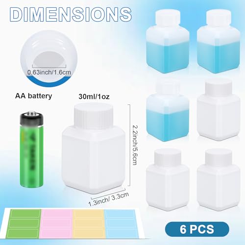 1oz Leak Proof Plastic Bottles with Caps, Laboratory Reagent Bottle, Reusable Small Pill Storage Containers for Travel, Classrooms, Home (3 pack white, 3 pack translucent) - color: Translucent+White, size: 1oz