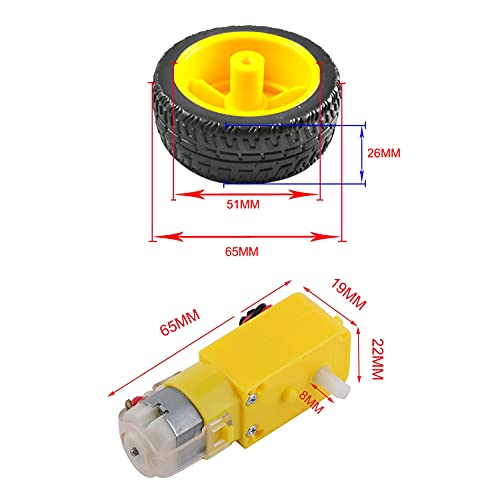 ShangHJ 4 Sets DC Gearbox Motor TT Motor 200RPM Tire Wheel DC 3-6V 1:48 Male Connector with 1Pc L298N Motor Drive Controller Board for Arduino Micro:bit Smart Car