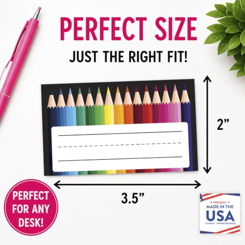 Andaz Press Desk Name Tags for Classroom, 20 Pack Waterproof Vinyl Student Name Labels 3.5 x 2 in, Write-On Cubby & Bin Labels, Colored Pencils Back to School Name Plates - color: Colored Pencils
