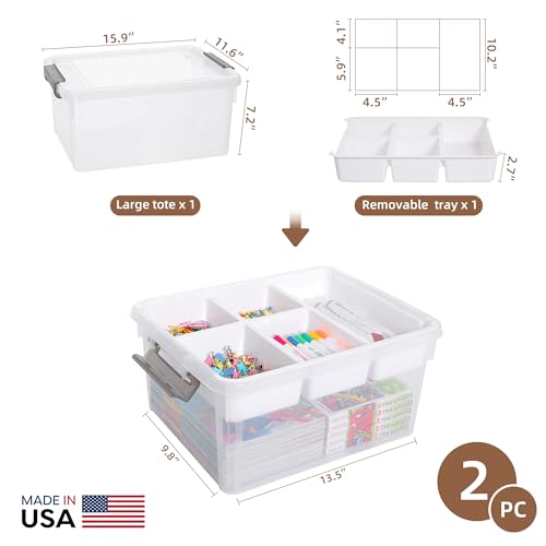 Citylife 17QT 2Packs Clear Craft Organizers and Storage Box with Tray - size: 17 Qt- 2 Pack
