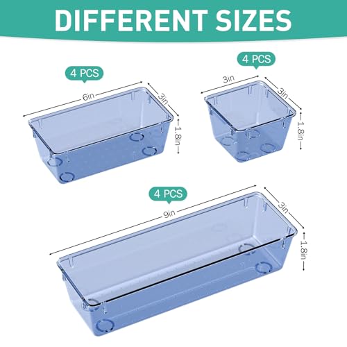9 Pack Clear Drawer Organizer Set, Drawer Storage Trays, Storage Bins - color: Dark Blue, size: 9 PCS
