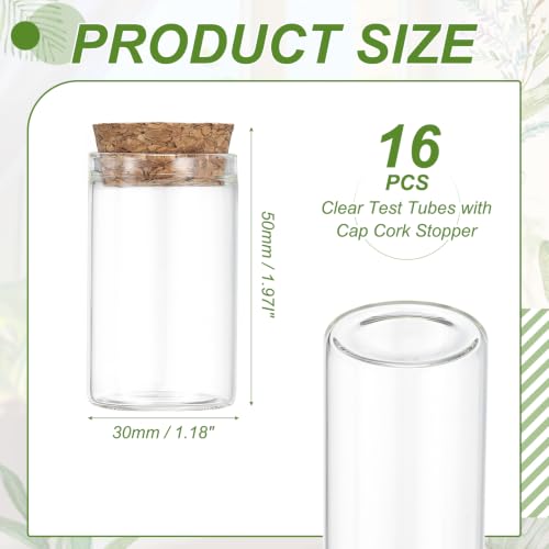 PATIKIL 20ml Glass Test Tubes with Caps Cork Stopper, 16 Pcs, 30x50MM - size: 20ml